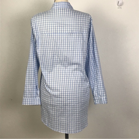 E. Retro Button Down High Low Blouse Women’s Size XXL Blue / White Long Sleeve - Picture 4 of 14